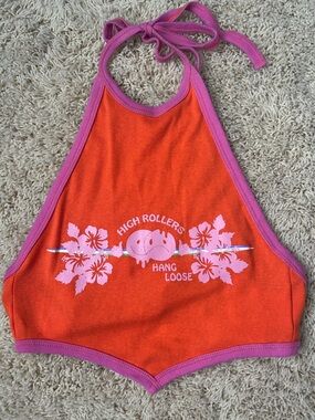 Urban Outfitters Orange Halter Crop Top With Graphic Size XS